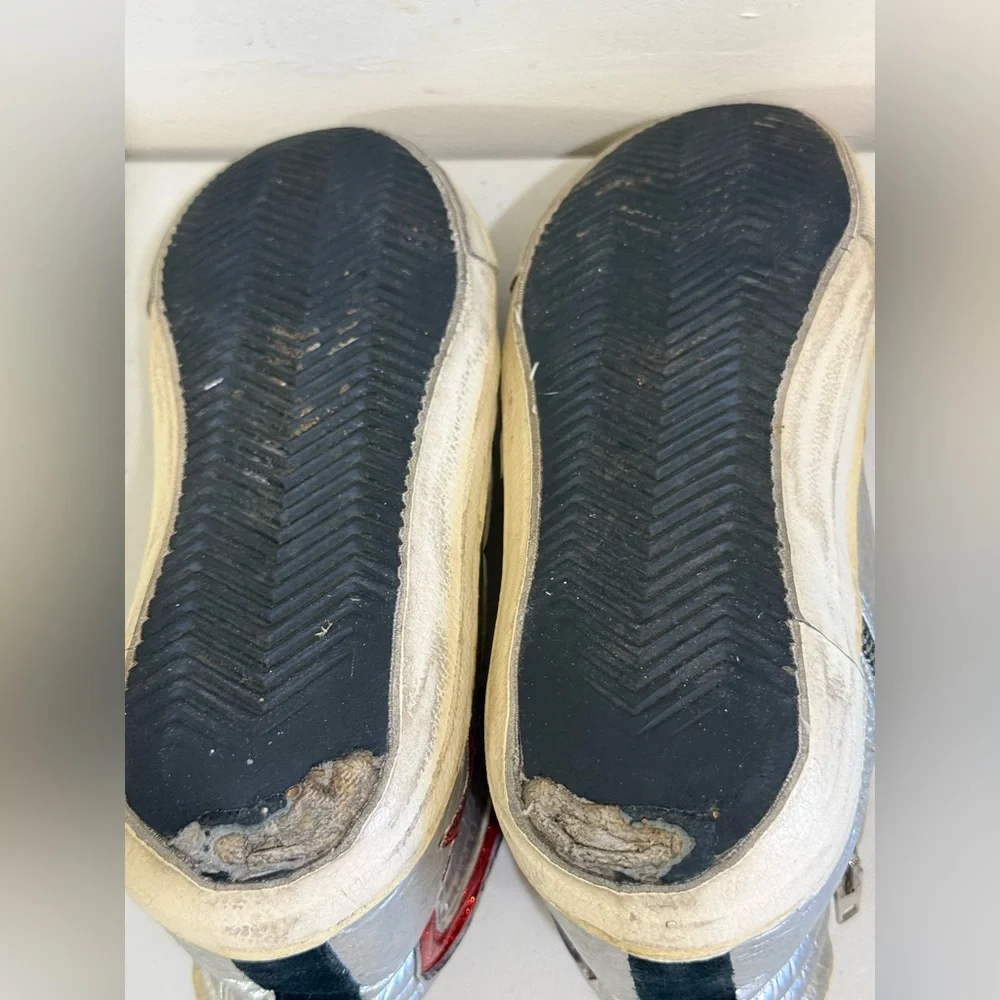 Golden Goose Silver High-Top Sneakers with Cream Soles